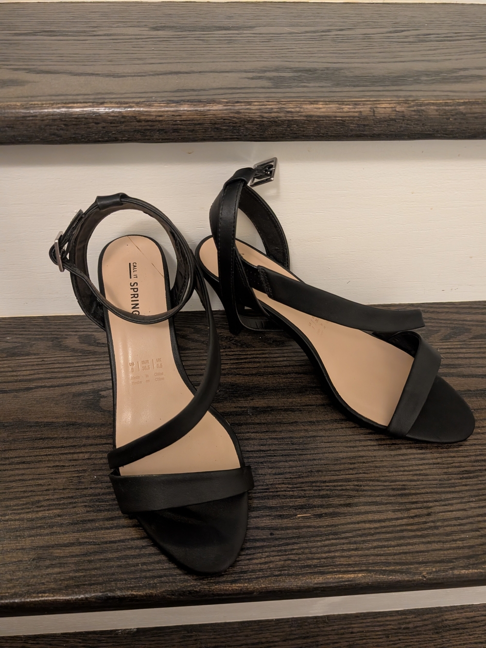 Call It Spring Black Strappy Open-Toe Block Heels